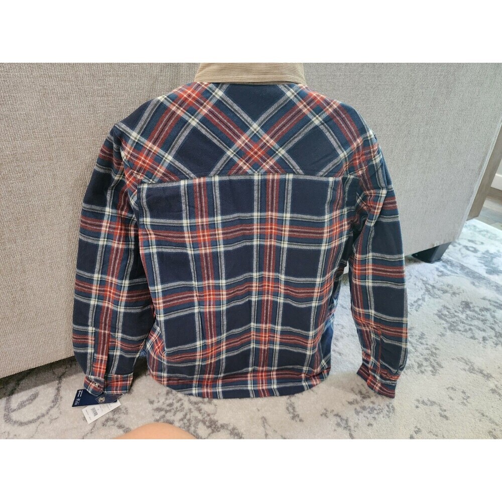 NEW Chaps Corduroy Collar Quilted Plaid Flannel Button Down Shacket Men's Medium - Picture 3 of 8